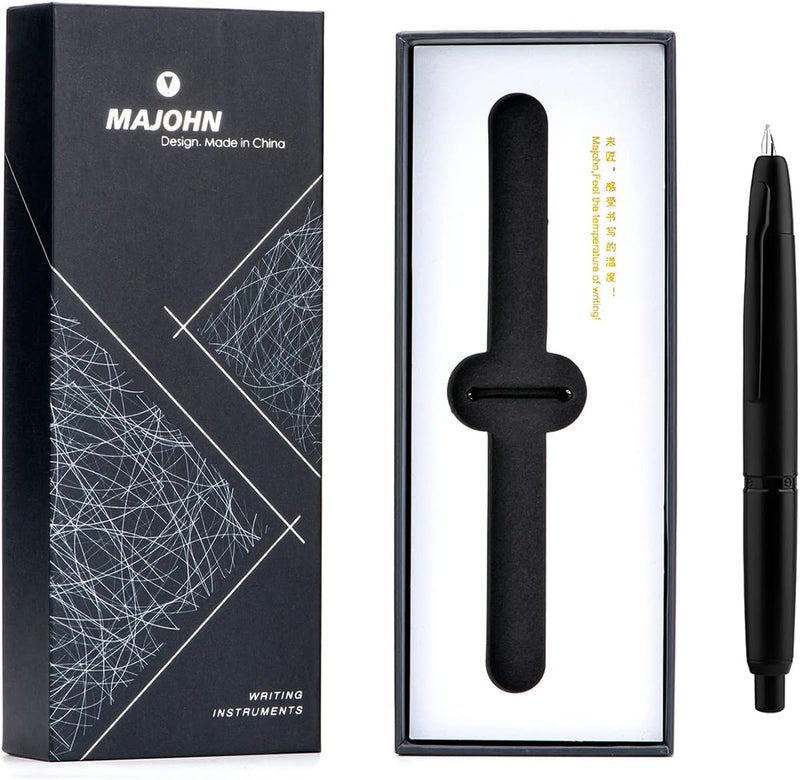 erofa Majohn A1 Press Fountain Pen with Box, Retractable Extra Fine Nib Metal Matte Black Ink Pen with Converter for Writing - Image 1
